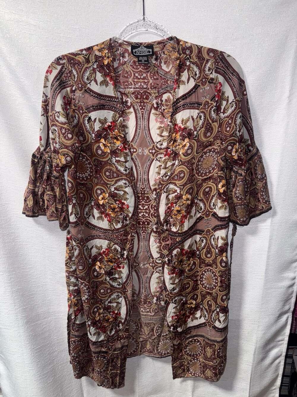 Angie Boho Paisley Print Rayon Kimono Cardigan Size M